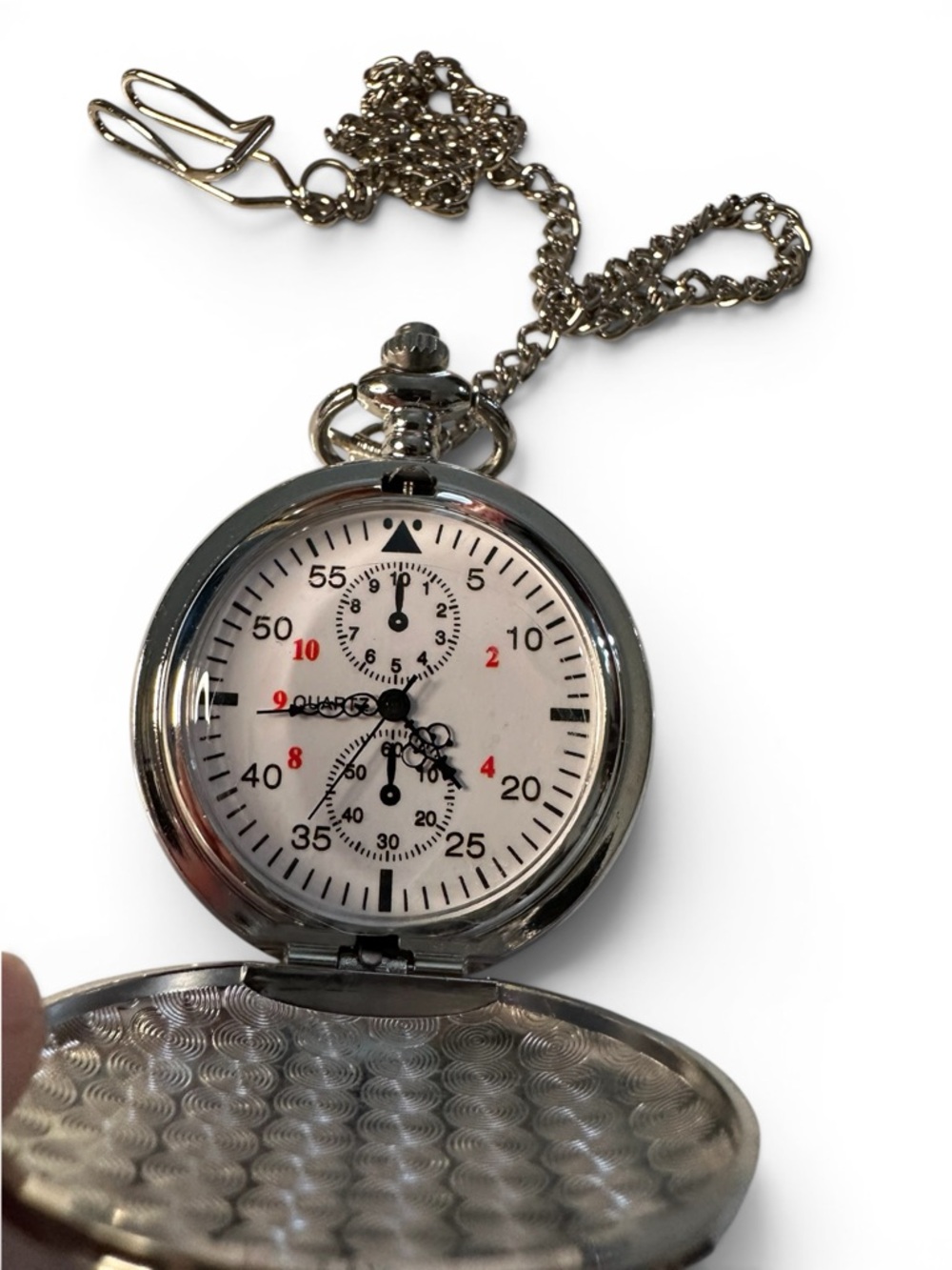 Vintage Quartz Nurse Pocket Watch Silver Tone Lapel Watch w/ Chain Medical Timer